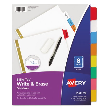 Avery Write & Erase Big Tab Paper Dividers, 8-Tab, Letter