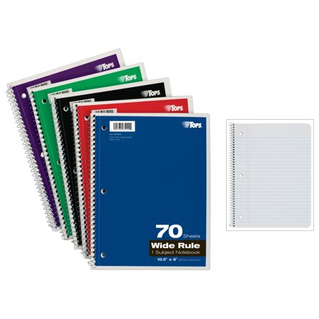 TOPS BUSINESS FORMS Wirebound 1-Subject Notebook, Wide Rule, 70 Sheets/Pad